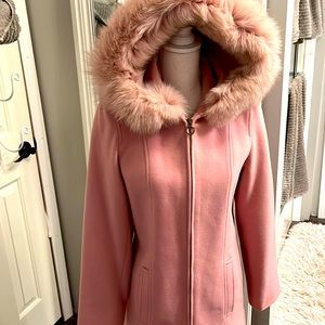 Anne Klein Dusty Pink Rose Wool Coat with Hood